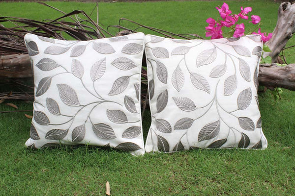 Silver Leaves Applique  Cushion Cover - Set of 2