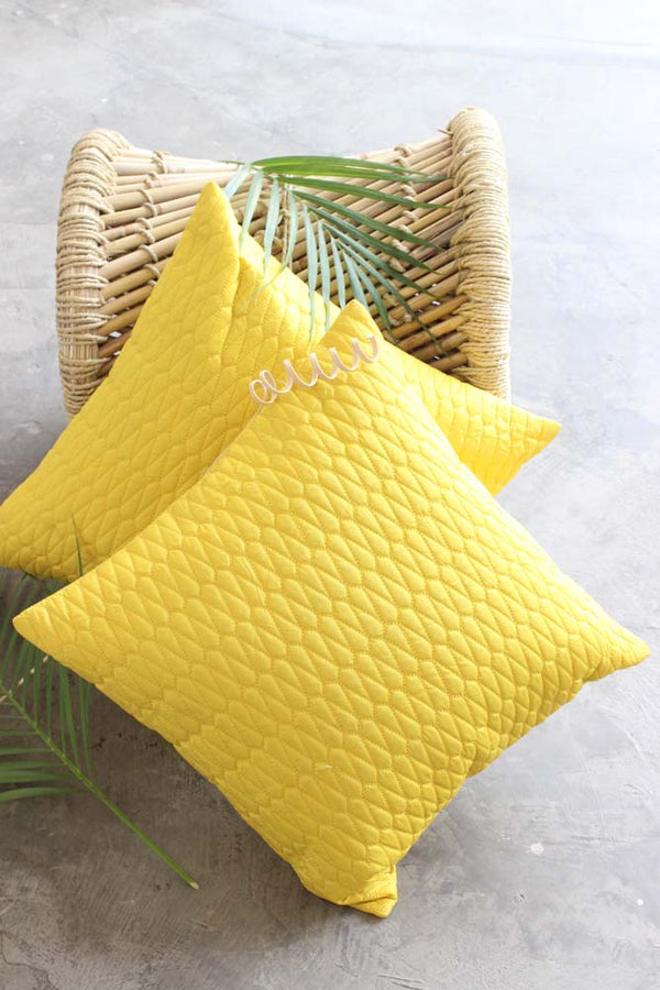 Yellow Quilted Cushion Cover - Set of 2