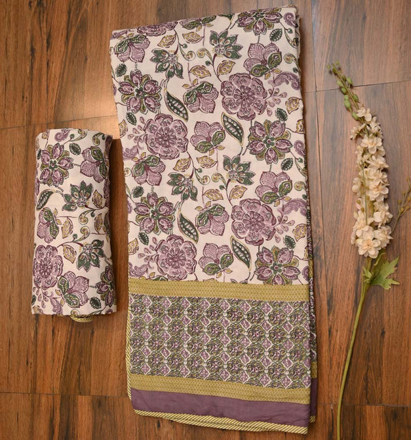 Aromatic purple florals single bed cotton malmal dohars - Set of 2