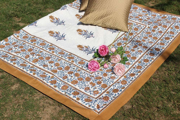 Early Autumn Cotton Hand Block Print Six Seater Table Cover