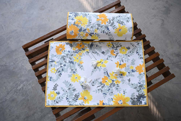 Yellow floral bushes Cotton Table Mats - Set of 6