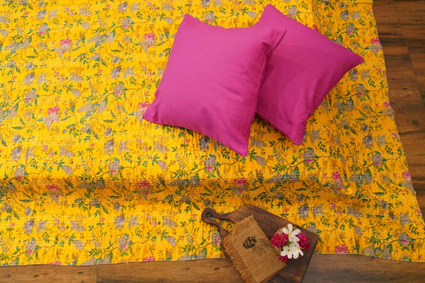 Blooming Garden Colorful Kantha Bedcover