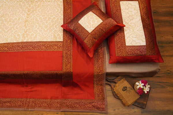 Festivities Red Silk Bedcover Set (1+2+2)