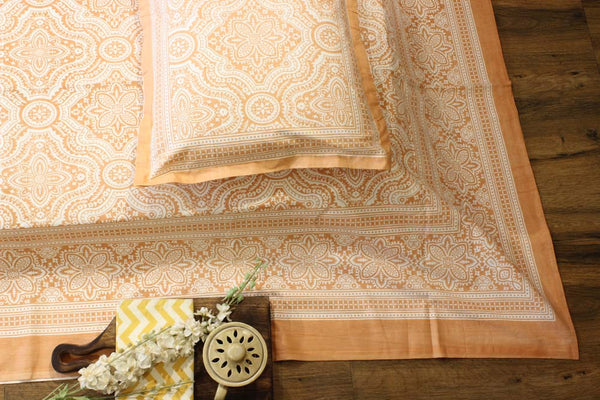 Oriental Orange Queen Size Cotton Bedsheet
