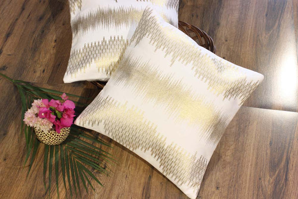 White and Gold Antique Cushion Covers - Set of 2