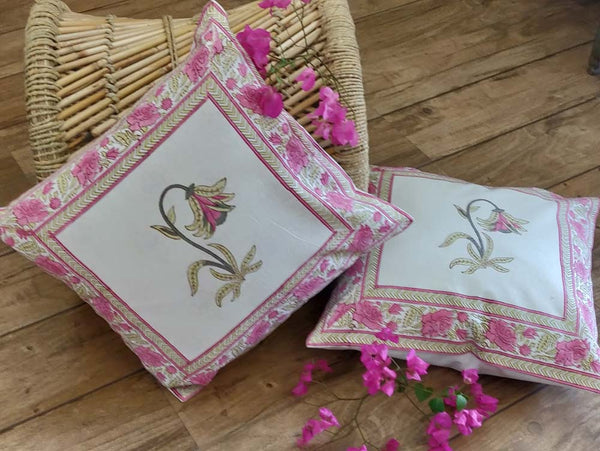 Nargis Hand Block Print Cotton Cushion Cover - Set of 2