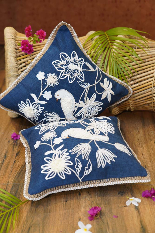 Birds of Paradise Embroidered Cushion Covers- Set of 5
