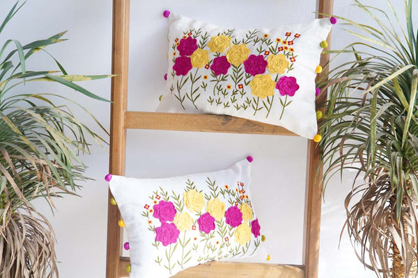 Dreamy Floral Affair Embroidred Cushion Cover- Set of 2