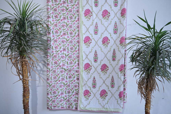 Bouquet of Pink Florals double bed malmal dohar