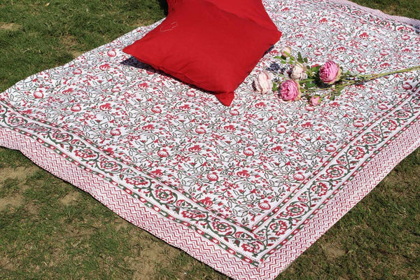 Symbol of life - Pomegranate Cotton Hand Block Print Six Seater Table Cover
