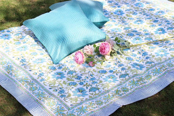 Blue Florals Cotton Six Seater Table Cover