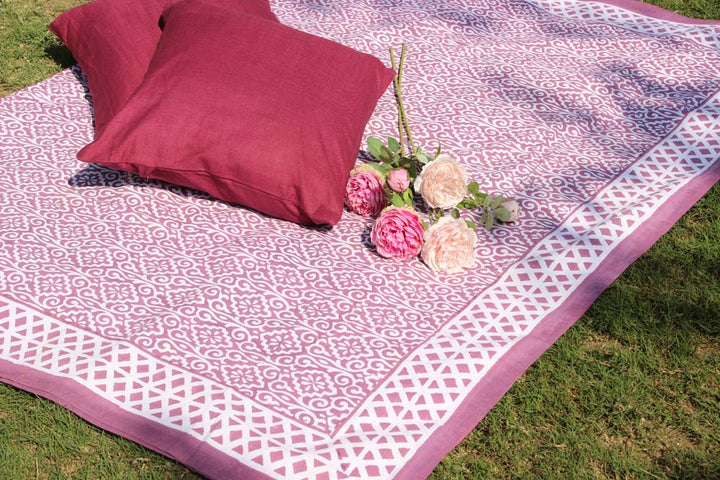 Majestic Wine Hand block Printed Cotton Six Seater Table Cover
